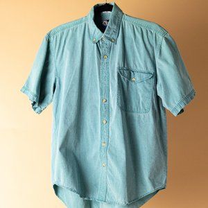 Turquoise Short Sleeve Button Up, Vintage 80s